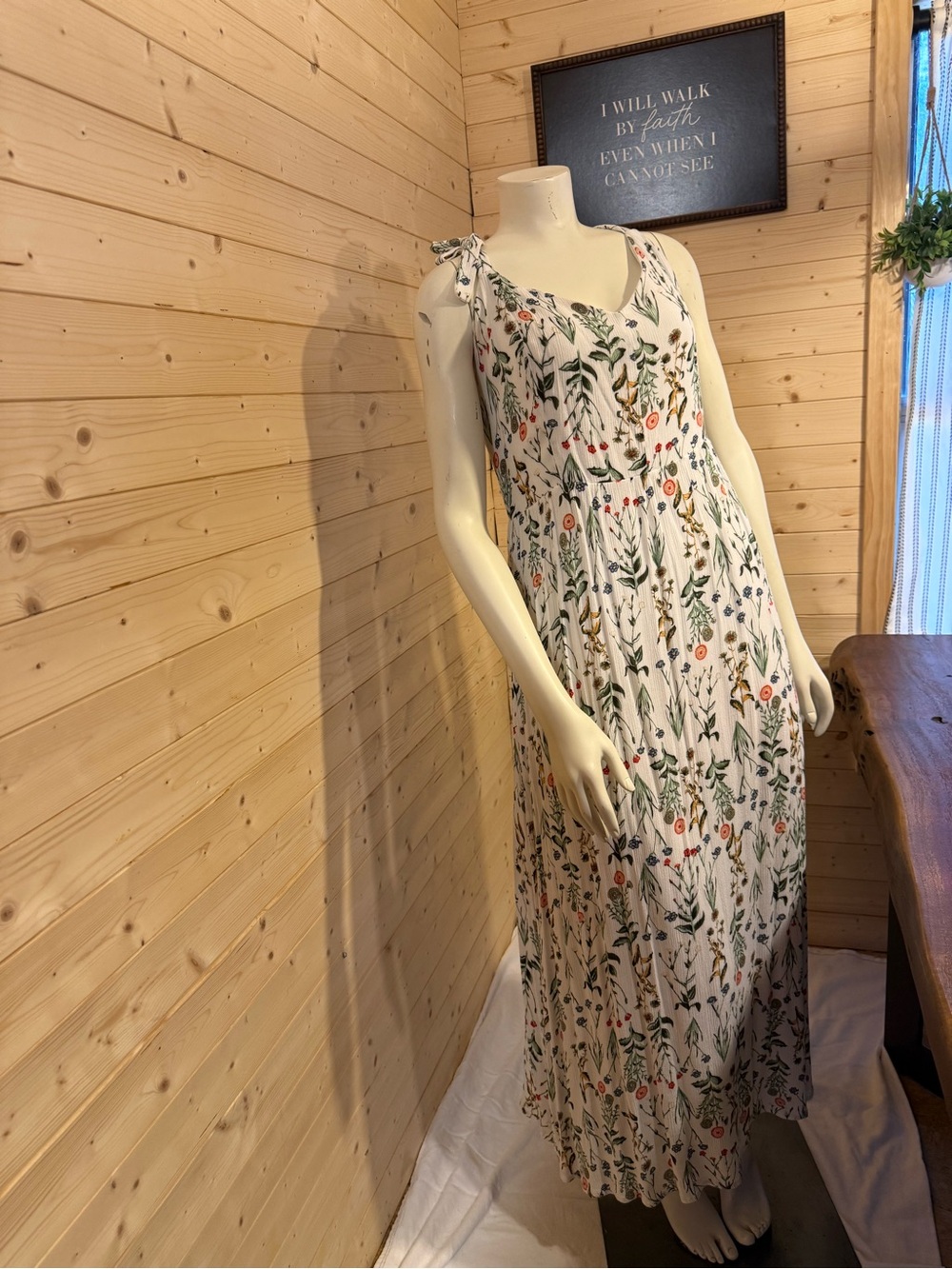 Tabitha White Floral Tie-Shoulder Maxi Dress with Green & Red Botanicals